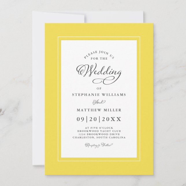 Illustration der gelben Elegant für Hochzeitsskrip Einladung (Vorderseite)