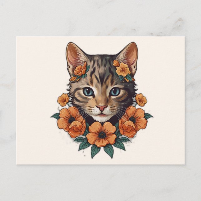 Illustration der Kätzchenfantasy-Blume Postkarte (Vorderseite)