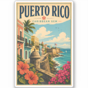 Illustration der Küste von Puerto Rico, Reise Kuns Aufkleber