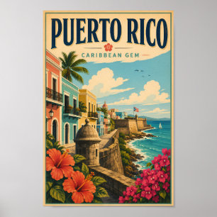 Illustration der Küste von Puerto Rico, Reise Kuns Poster