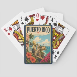 Illustration der Küste von Puerto Rico, Reise Kuns Spielkarten