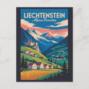 Illustration der Landschaft Liechtenstein Reise Ku Postkarte