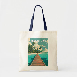 Illustration der Malediven Reise Kunst Vintage Tragetasche