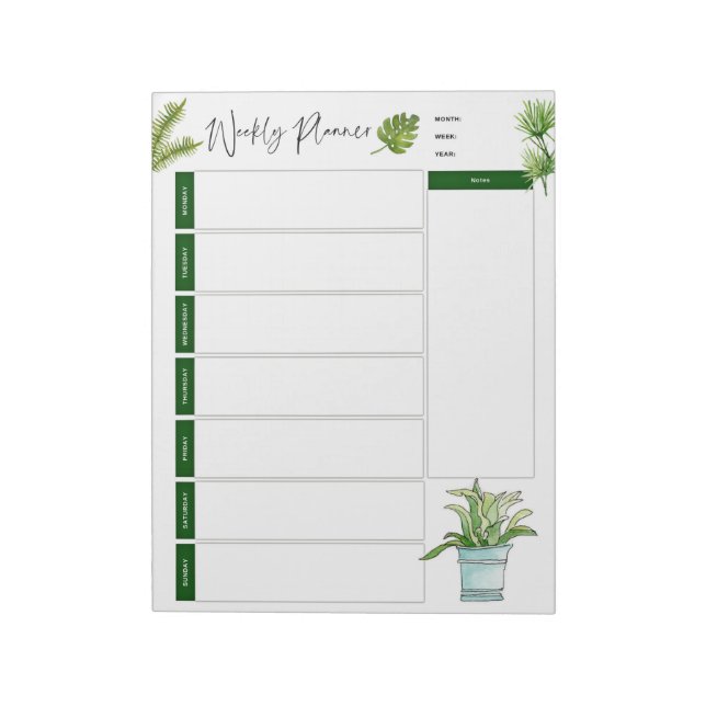 Illustration der Minimalistischen Pflanze des Woch Notizblock (Rotiert)