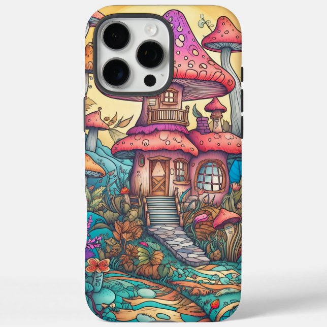 Illustration der niedlichen kreativen Pilzhütte iPhone 16 Pro Max Hülle (Rückseite)