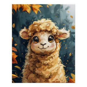 Illustration der niedlichen Lamm-Herbstlaube Poster