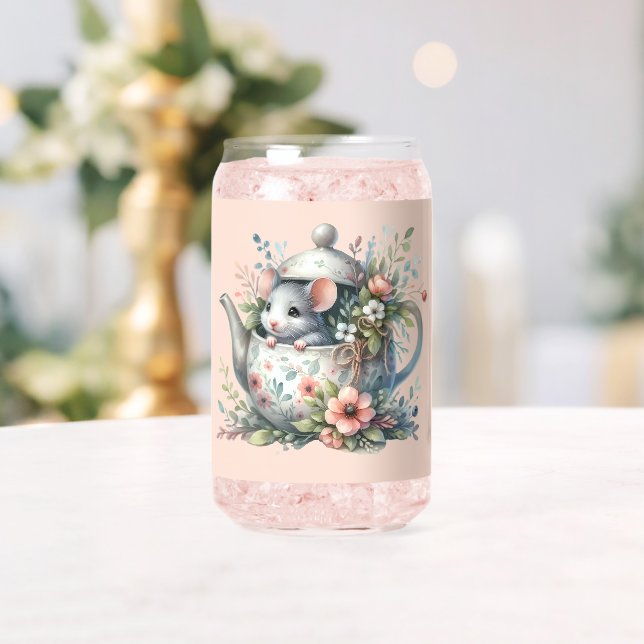 Illustration der niedlichen Maus im Blumentepot Dosenglas (Insitu (Hochzeit))