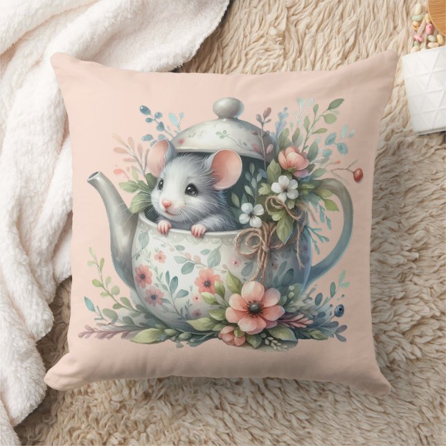 Illustration der niedlichen Maus im Blumentepot Kissen (Decke)