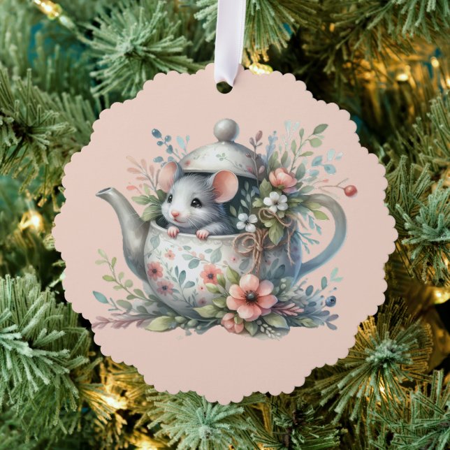 Illustration der niedlichen Maus im Blumentepot Ornament Karte (Insitu (Baum))