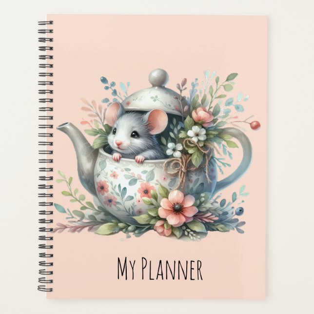 Illustration der niedlichen Maus im Blumentepot Planer (Vorderseite)