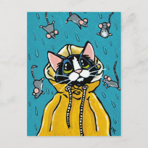 Illustration der niedlichen Tuxedo-Katze und -Rühr Postkarte