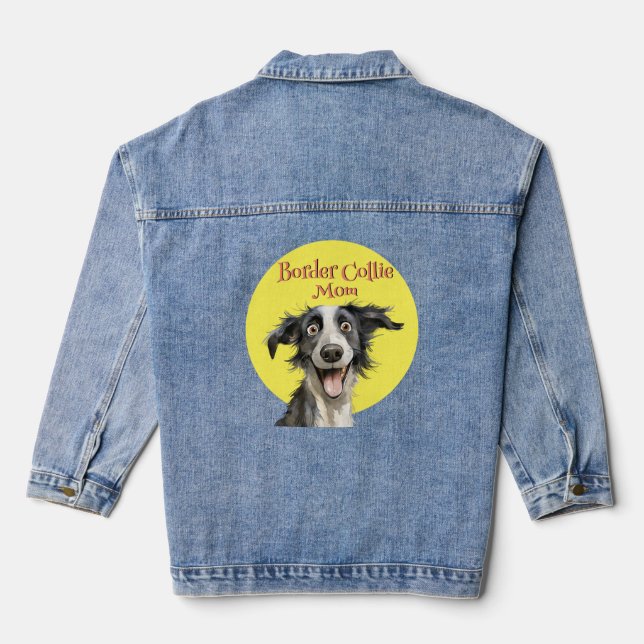 Illustration der niedlichen Whimsical Border Colli Jeansjacke (Rückseite)