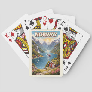 Illustration der norwegischen Fjorde, Reise Kunst  Spielkarten