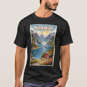 Illustration der norwegischen Fjorde, Reisekunst i T-Shirt
