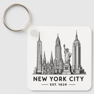 Illustration der NYC-Skyline mit Statue of Liberty Schlüsselanhänger