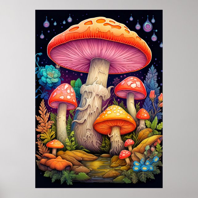 Illustration der Pilzschätze im Wildwald Poster (Vorne)