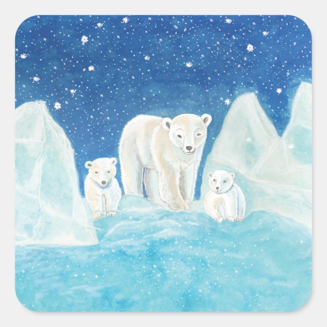 Illustration der Polarbären Quadratischer Aufkleber (Vorderseite)