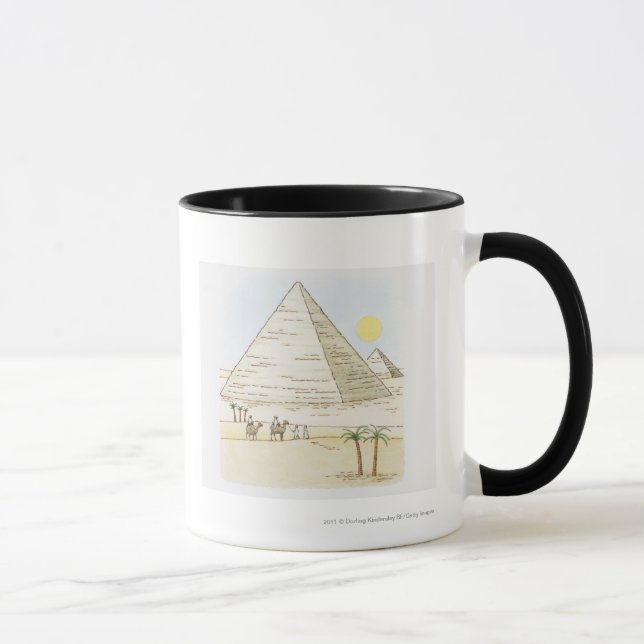 Illustration der Pyramiden und der Männer mit Tasse (Rechts)