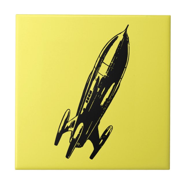 Illustration der Retro-Raumschiff-Rakete Fliese (Vorderseite)