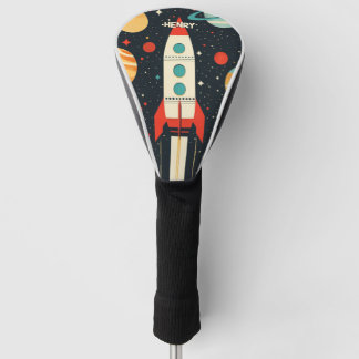 Illustration der Retro Space Rocket Golf Headcover