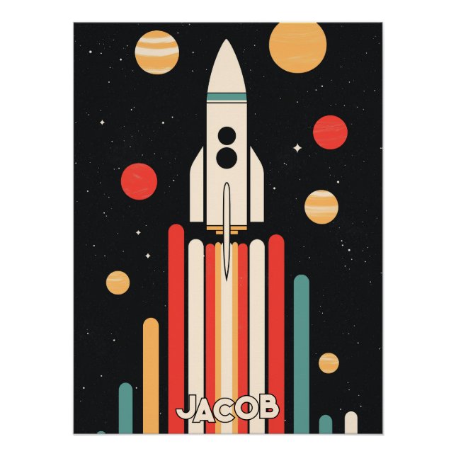 Illustration der Retro Space Rocket Poster (Vorderseite)