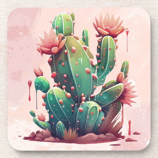 Illustration der rosa und grünen Kakteen Getränkeuntersetzer (Vorderseite)