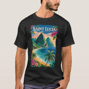 Illustration der Saint Lucia Pitons Reise Kunst Vi T-Shirt