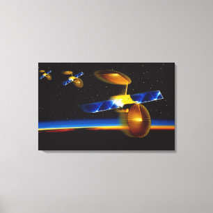 Illustration der Satelliten über dem Horizont der Leinwanddruck