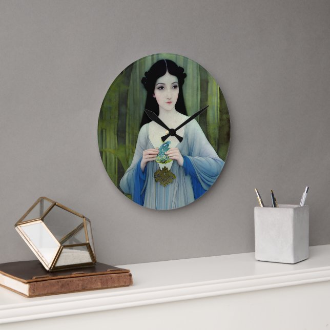 Illustration der schönen Frau im Wald Große Wanduhr (Büro)
