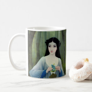 Illustration der schönen Frau im Wald Kaffeetasse