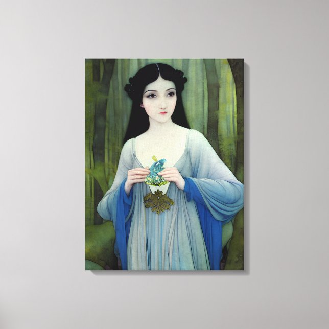 Illustration der schönen Frau im Wald Leinwanddruck (Vorderseite)