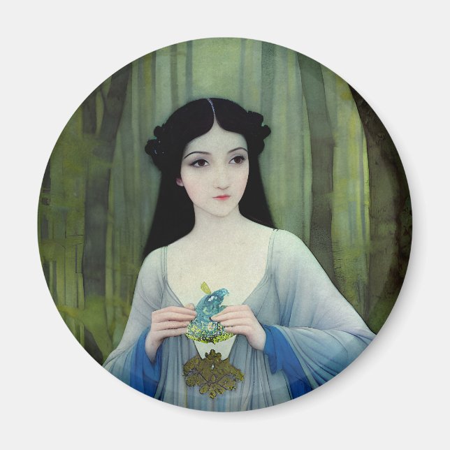 Illustration der schönen Frau im Wald Magnet (Vorne)