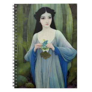 Illustration der schönen Frau im Wald Notizblock