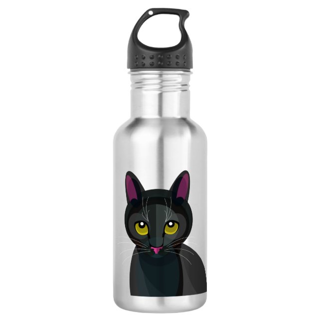 Illustration der schwarzen Katze Edelstahlflasche (Vorderseite)
