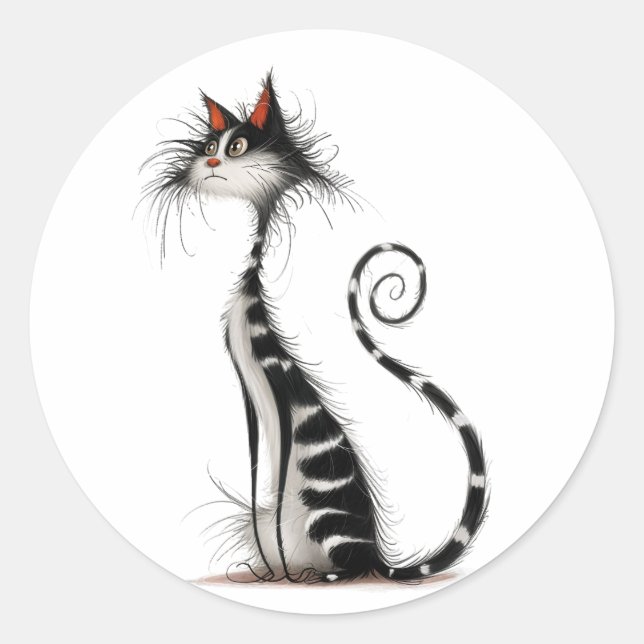 Illustration der schwarzen Streifenkatze Runder Aufkleber (Vorderseite)