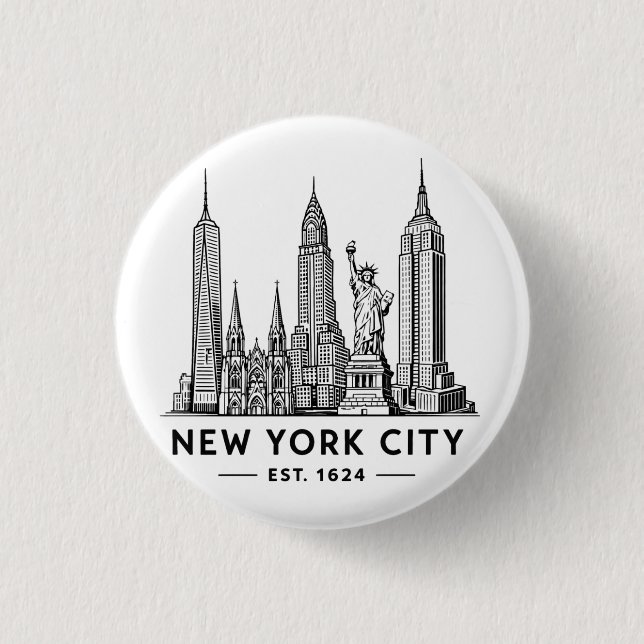 Illustration der Skyline von NYC mit der Freiheits Button (Vorderseite)