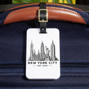 Illustration der Skyline von NYC mit der Freiheits Gepäckanhänger