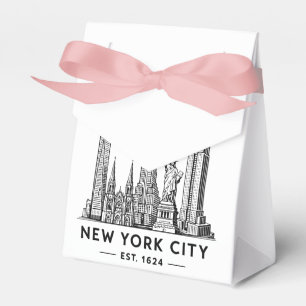 Illustration der Skyline von NYC mit der Freiheits Geschenkschachtel