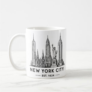 Illustration der Skyline von NYC mit der Freiheits Kaffeetasse