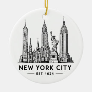 Illustration der Skyline von NYC mit der Freiheits Keramik Ornament