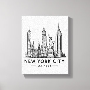 Illustration der Skyline von NYC mit der Freiheits Leinwanddruck