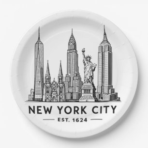 Illustration der Skyline von NYC mit der Freiheits Pappteller