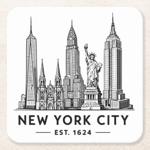 Illustration der Skyline von NYC mit der Freiheits Rechteckiger Pappuntersetzer