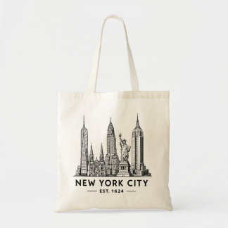 Illustration der Skyline von NYC mit der Freiheits Tragetasche