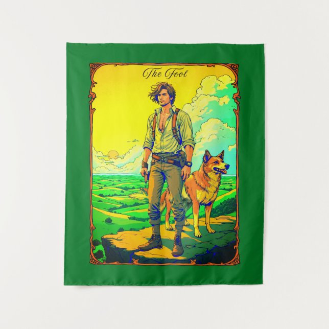 Illustration der Tarot-Karte, der Dummkopf Wandteppich (Vorderseite)