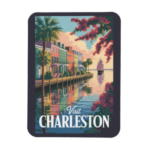 Illustration der Uferpromenade von Charleston Sout Magnet