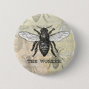 Illustration der Vintagen Arbeiterbiene Button