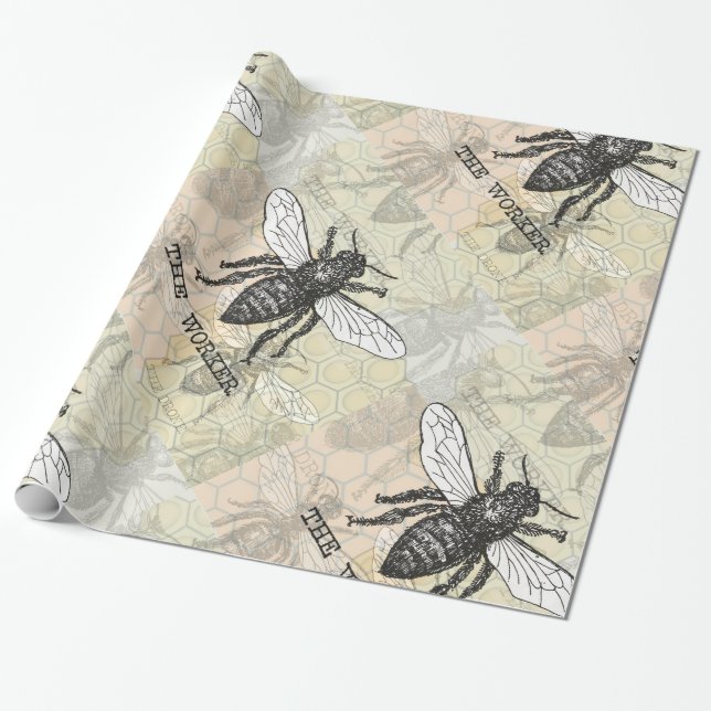 Illustration der Vintagen Arbeiterbiene Geschenkpapier (Ungerollt)