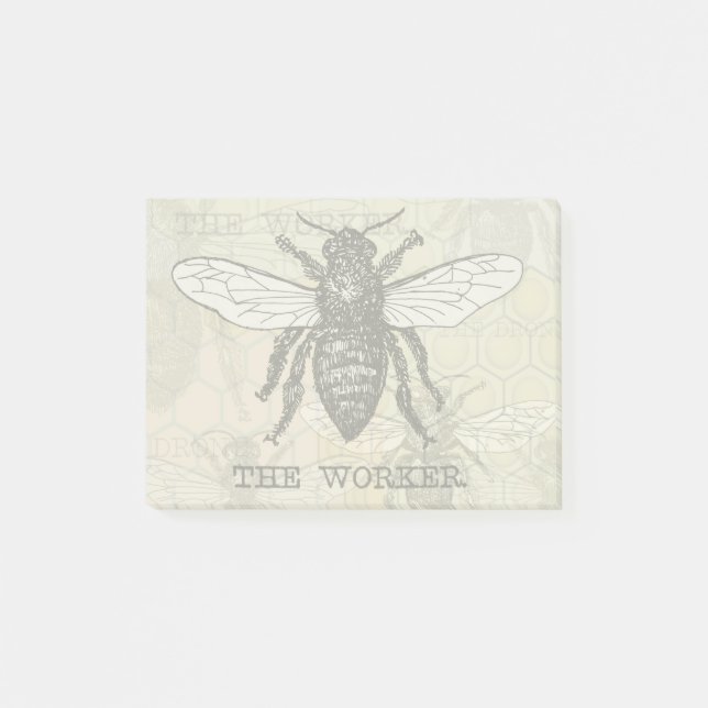 Illustration der Vintagen Arbeiterbiene Post-it Klebezettel (Vorderseite)