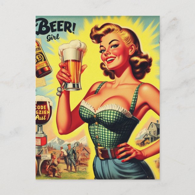 Illustration der Vintagen Bier Postkarte (Vorderseite)